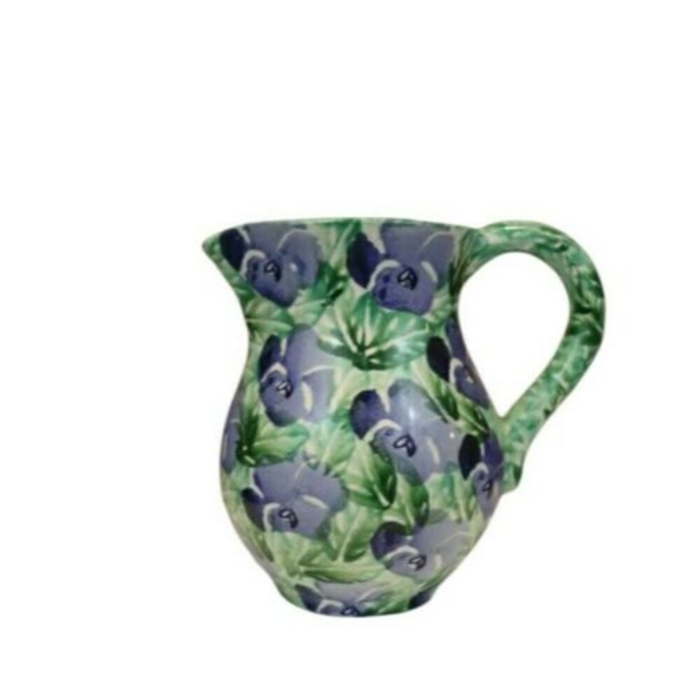 Bloomingdales Italy Hand Painted Italy Pottery Pitcher Floral Blue Pansy